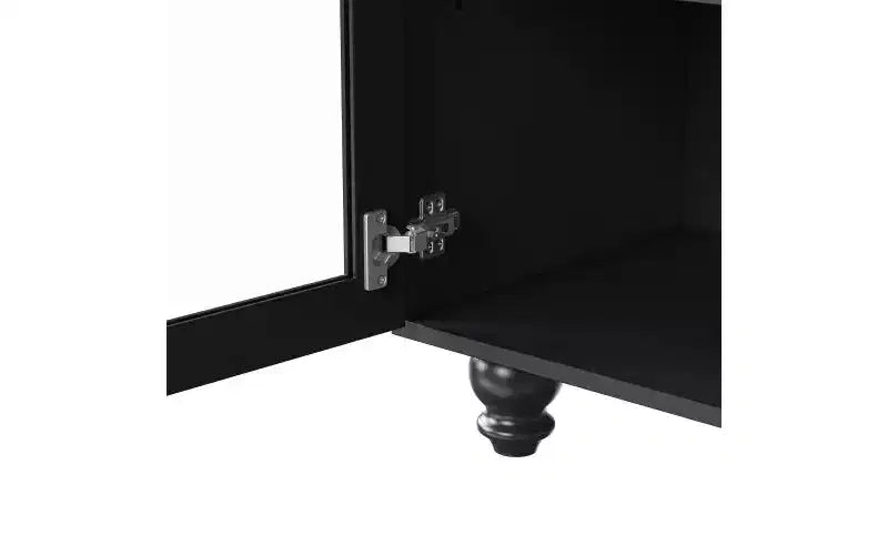JVNOXK 63-inch Farmhouse-Style Adjustable Shelf TV Stand for TVs 70 inches and under; Features tempered glass doors; Ideal for living rooms; Black