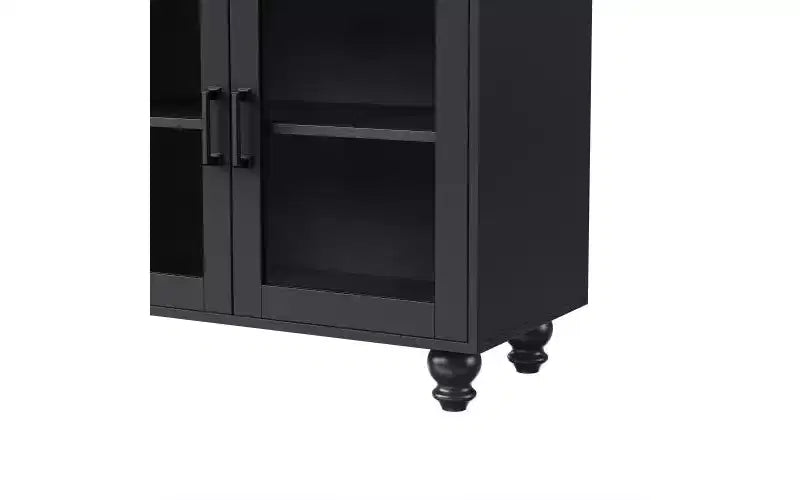 JVNOXK 63-inch Farmhouse-Style Adjustable Shelf TV Stand for TVs 70 inches and under; Features tempered glass doors; Ideal for living rooms; Black