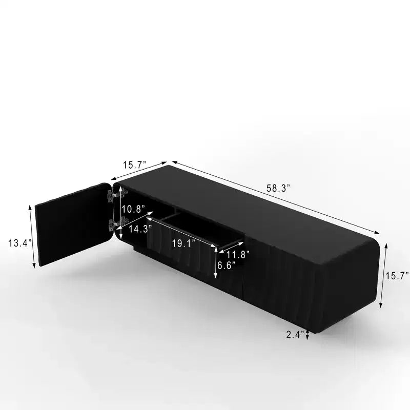 JVNOXK 58''Tv Console With Modern Unique Spiral Wave Design With Storage Cabinet And 2 Drawers Tv Stand For Living Room, Bedroom, Black