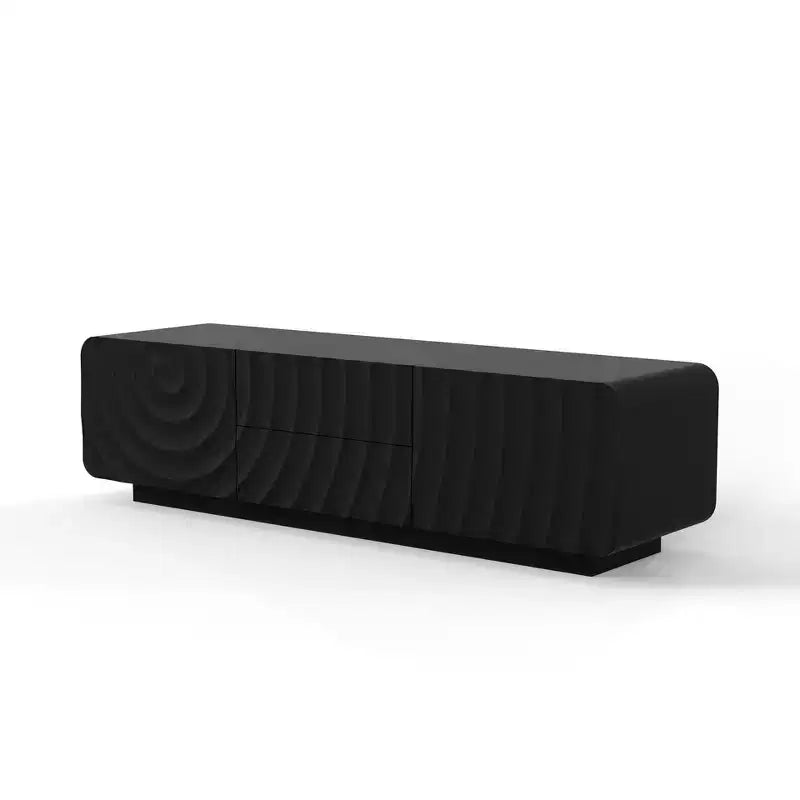 JVNOXK 58''Tv Console With Modern Unique Spiral Wave Design With Storage Cabinet And 2 Drawers Tv Stand For Living Room, Bedroom, Black