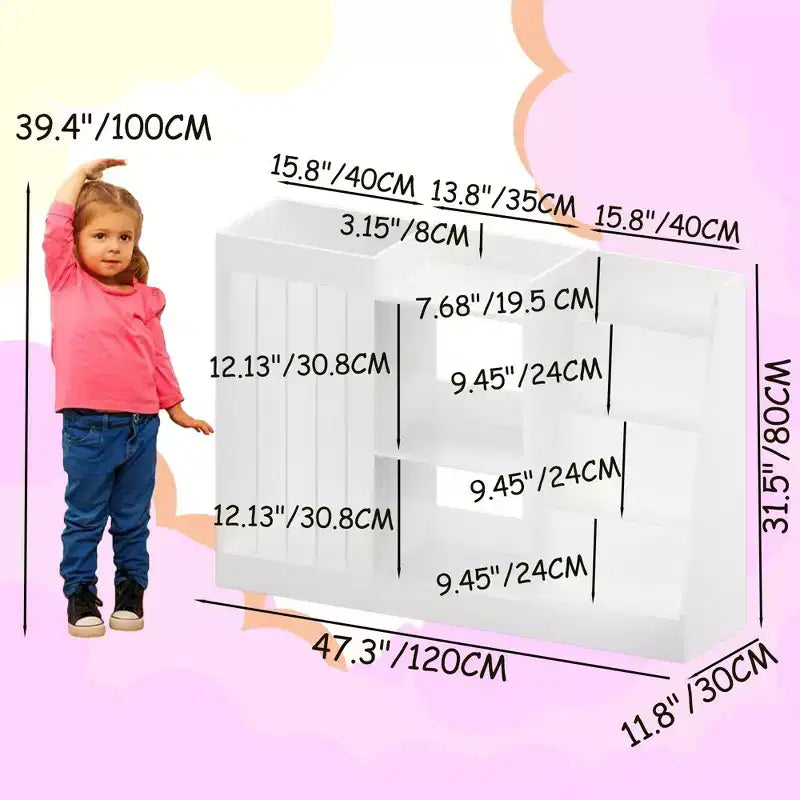 JVNOXK Children's Bookshelf and Toy Storage Rack Three-Tier Kids' Room Bookshelf Hanging Basket Baby Bookshelf with Plush Toy Storage Area