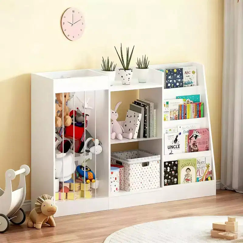 JVNOXK Children's Bookshelf and Toy Storage Rack Three-Tier Kids' Room Bookshelf Hanging Basket Baby Bookshelf with Plush Toy Storage Area