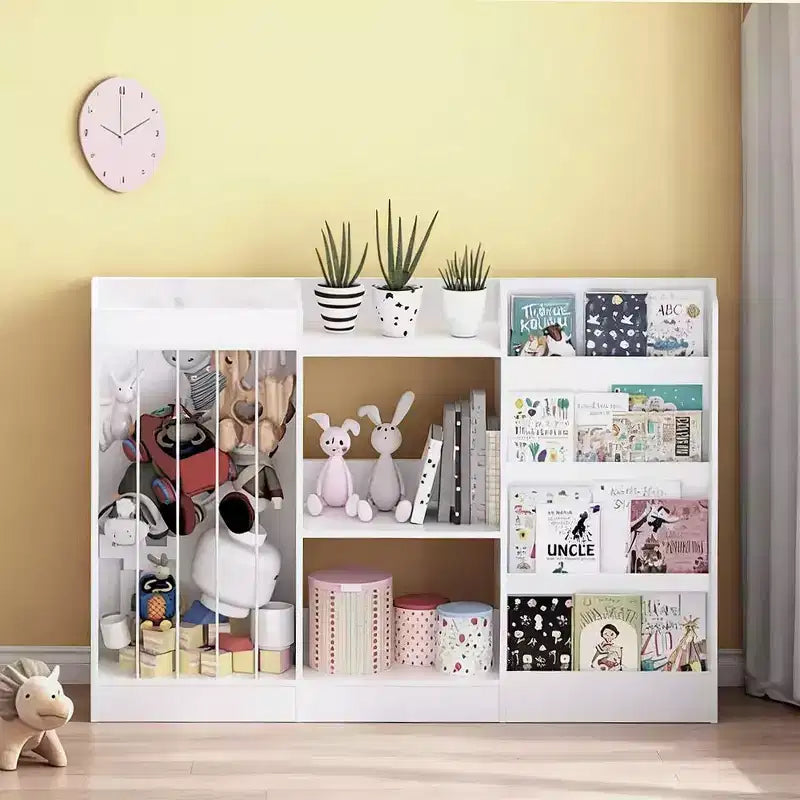 JVNOXK Children's Bookshelf and Toy Storage Rack Three-Tier Kids' Room Bookshelf Hanging Basket Baby Bookshelf with Plush Toy Storage Area