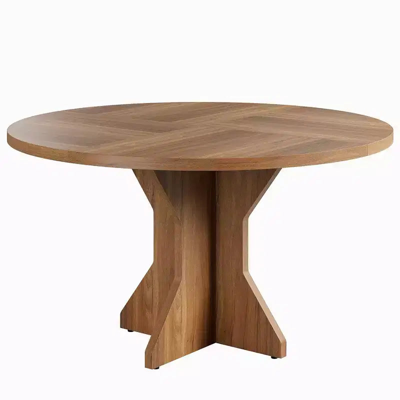 Round Dining Table for 4-6 People, 47 Wood Kitchen Dinner Table with Pedestal Base, Modern Circle Table for Living Room, Kitchen, No Chair