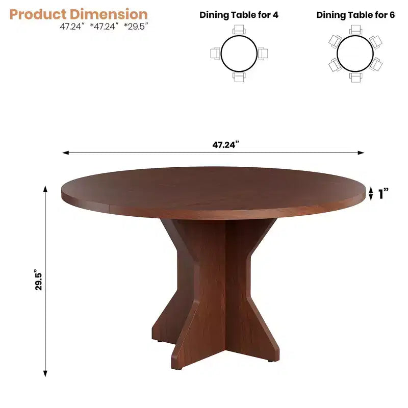 Round Dining Table for 4-6 People, 47 Wood Kitchen Dinner Table with Pedestal Base, Modern Circle Table for Living Room, Kitchen, No Chair