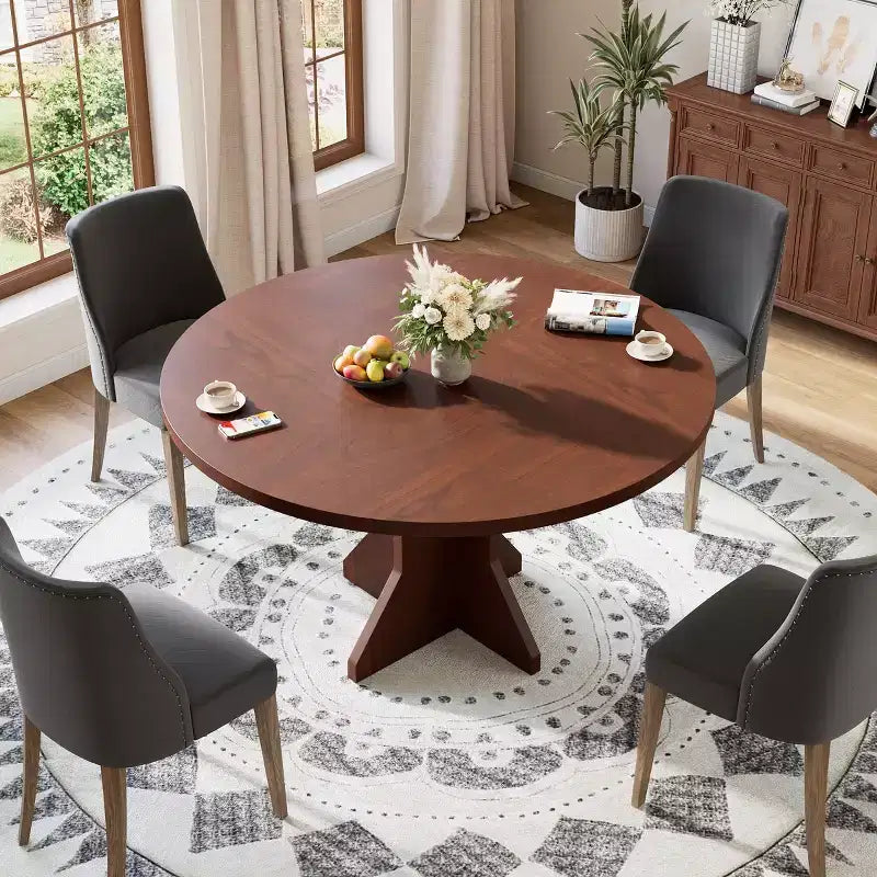 Round Dining Table for 4-6 People, 47 Wood Kitchen Dinner Table with Pedestal Base, Modern Circle Table for Living Room, Kitchen, No Chair