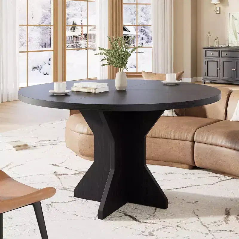 Round Dining Table for 4-6 People, 47 Wood Kitchen Dinner Table with Pedestal Base, Modern Circle Table for Living Room, Kitchen, No Chair