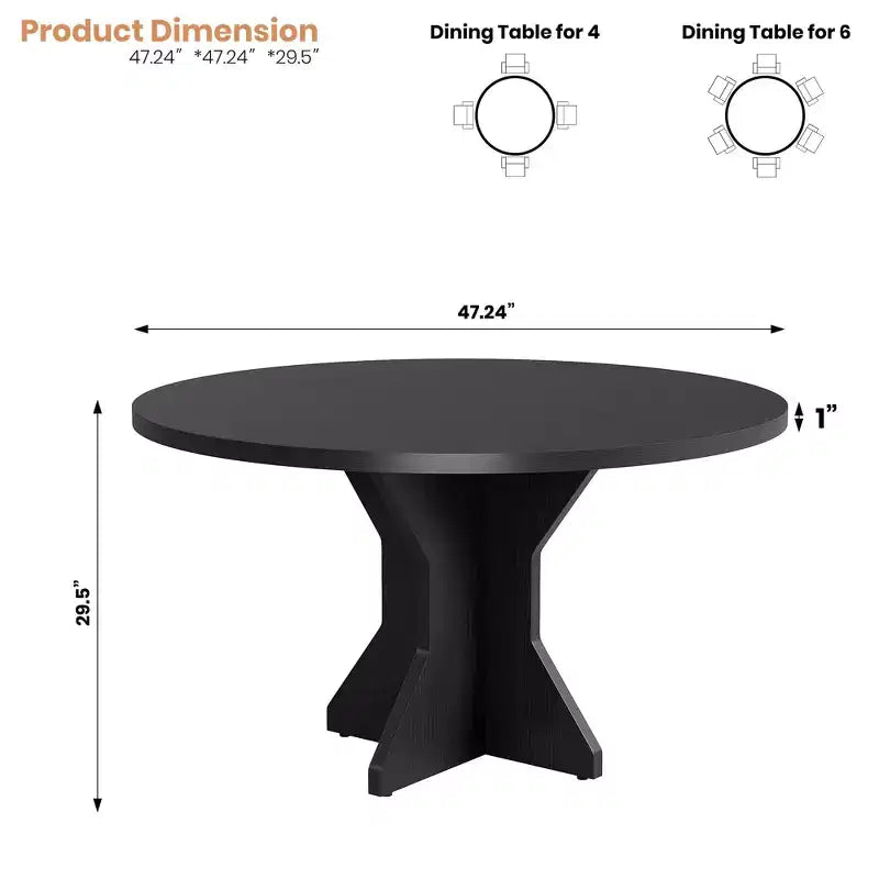 Round Dining Table for 4-6 People, 47 Wood Kitchen Dinner Table with Pedestal Base, Modern Circle Table for Living Room, Kitchen, No Chair