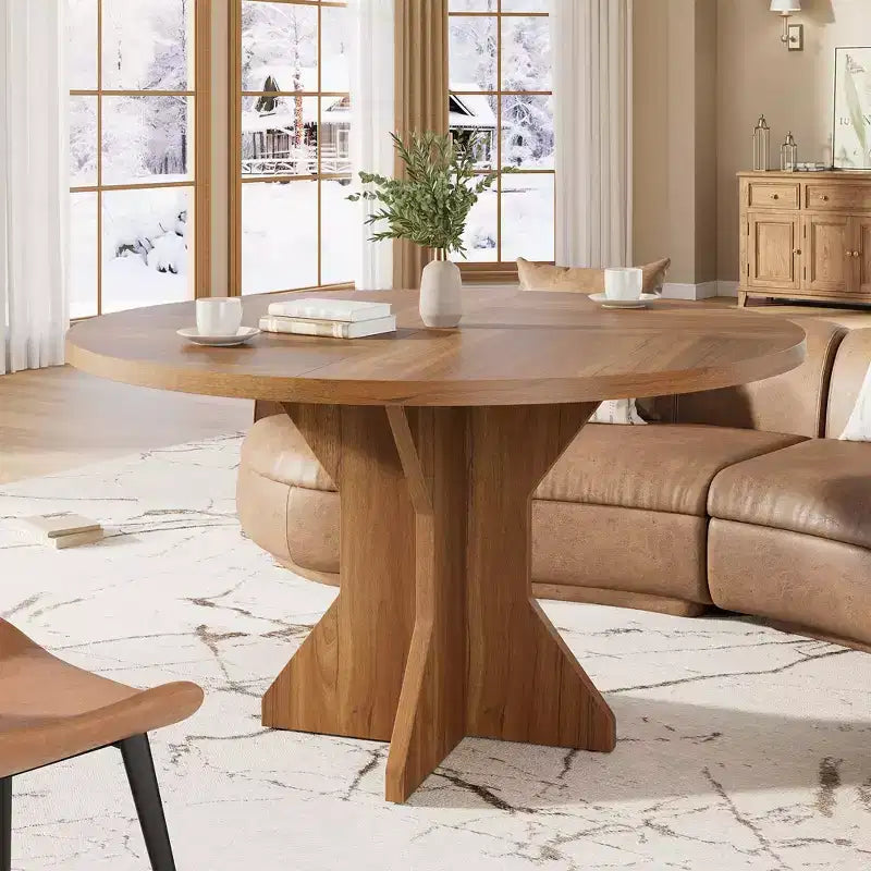 Round Dining Table for 4-6 People, 47 Wood Kitchen Dinner Table with Pedestal Base, Modern Circle Table for Living Room, Kitchen, No Chair