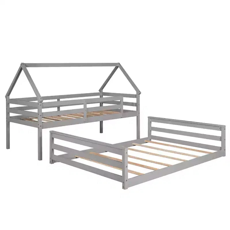Luxystar Twin over Full House Bunk Bed with Ladder, Detachable into 2 Beds