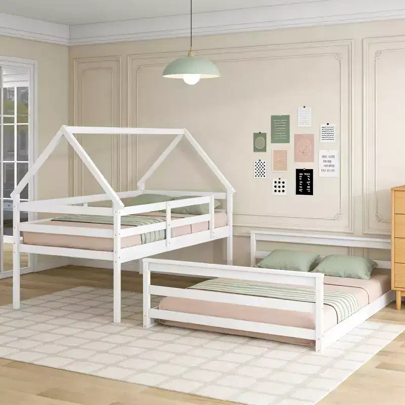Luxystar Twin over Full House Bunk Bed with Ladder, Detachable into 2 Beds