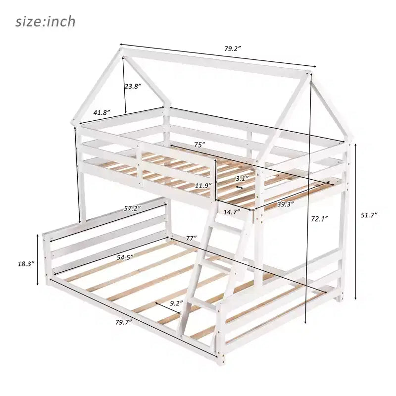 Luxystar Twin over Full House Bunk Bed with Ladder, Detachable into 2 Beds