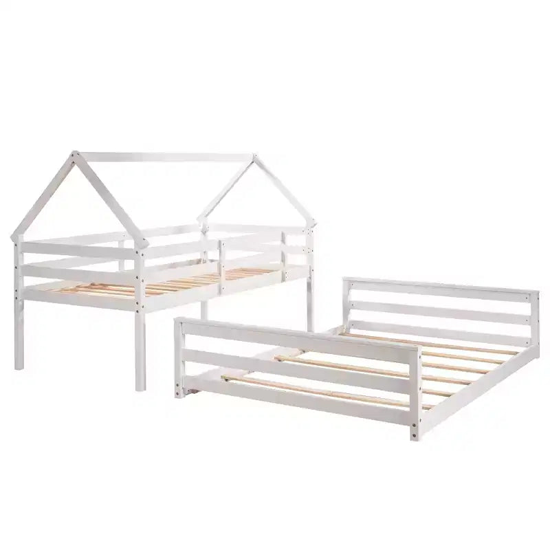 Luxystar Twin over Full House Bunk Bed with Ladder, Detachable into 2 Beds