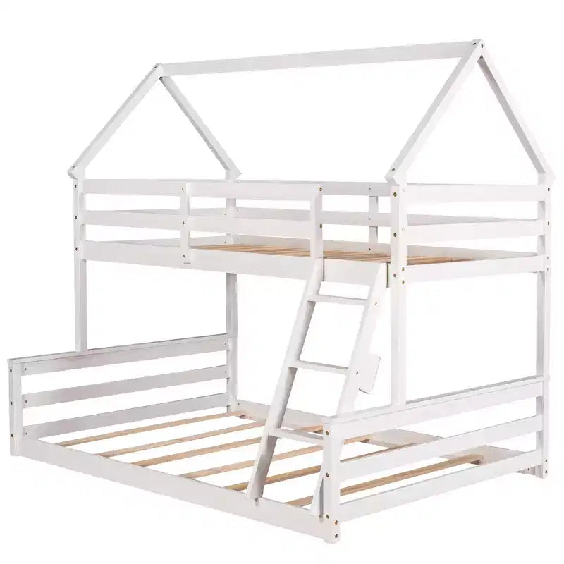 Luxystar Twin over Full House Bunk Bed with Ladder, Detachable into 2 Beds