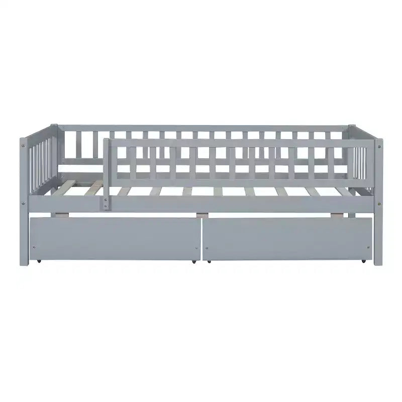 Twin Size Low Daybed with Storage Drawers, Wood Twin Platform Bed Frame with Rails for Boys and Girls Bedroom