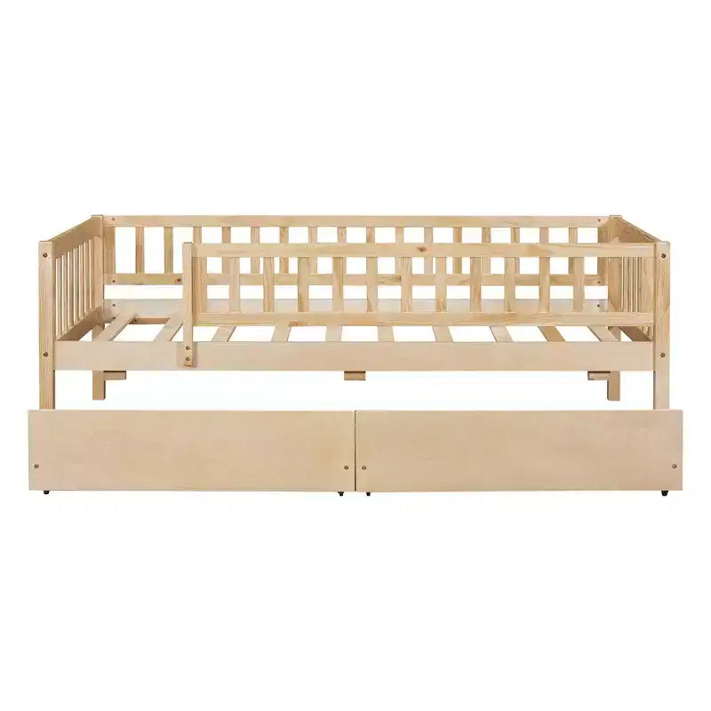 Twin Size Low Daybed with Storage Drawers, Wood Twin Platform Bed Frame with Rails for Boys and Girls Bedroom