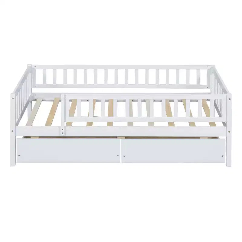 Twin Size Low Daybed with Storage Drawers, Wood Twin Platform Bed Frame with Rails for Boys and Girls Bedroom