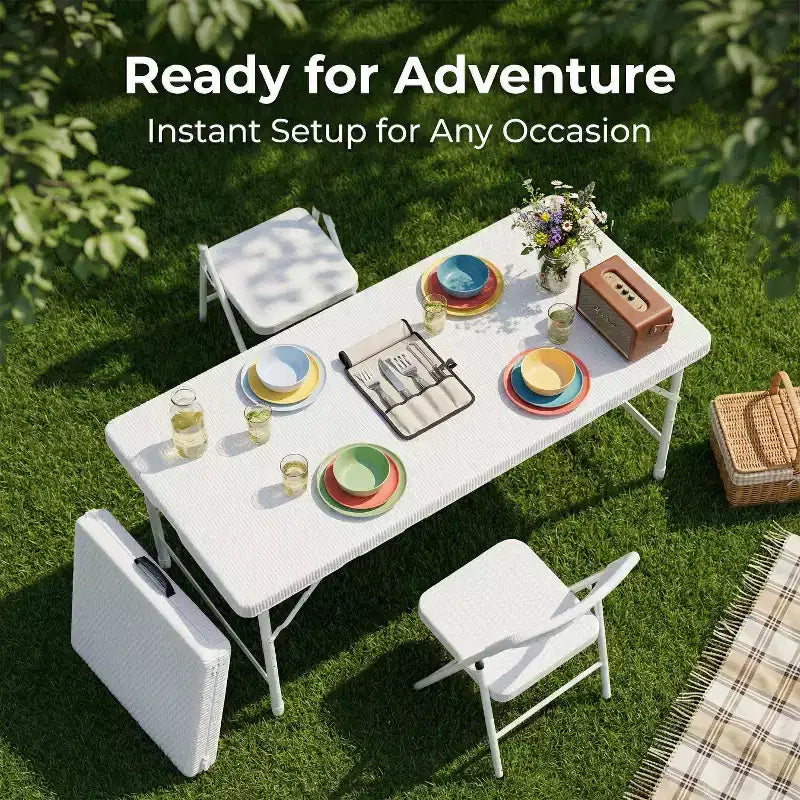 4ft Portable Folding Table - Heavy-Duty 135KG Capacity Indoor Outdoor Table for Camping, Patio, Picnic & Events, Black