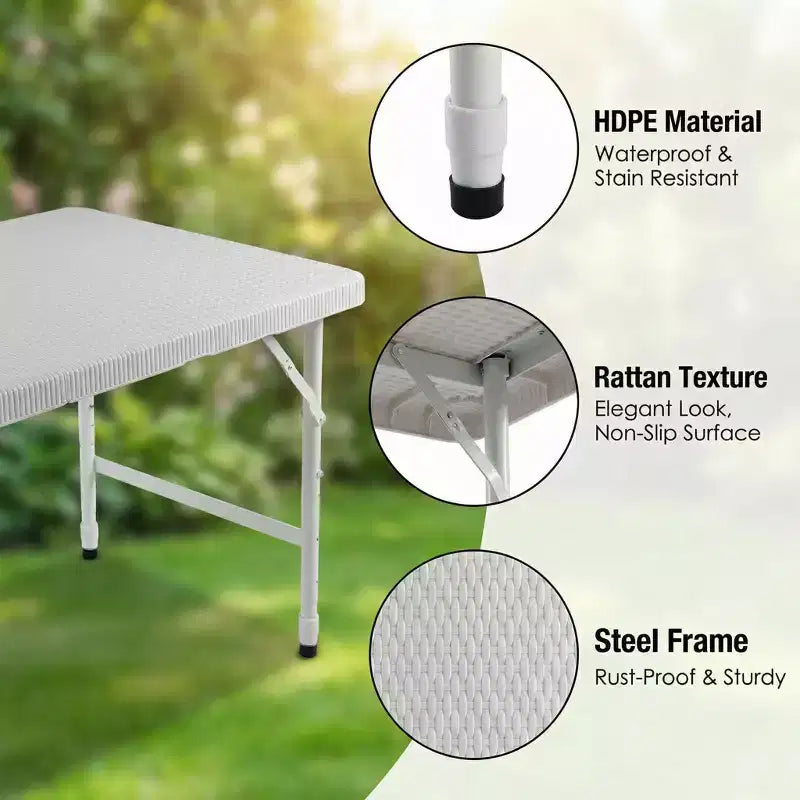 4ft Portable Folding Table - Heavy-Duty 135KG Capacity Indoor Outdoor Table for Camping, Patio, Picnic & Events, Black