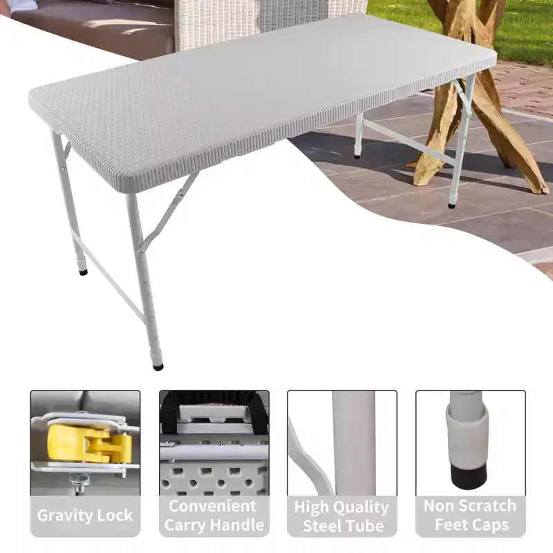 4ft Portable Folding Table - Heavy-Duty 135KG Capacity Indoor Outdoor Table for Camping, Patio, Picnic & Events, Black
