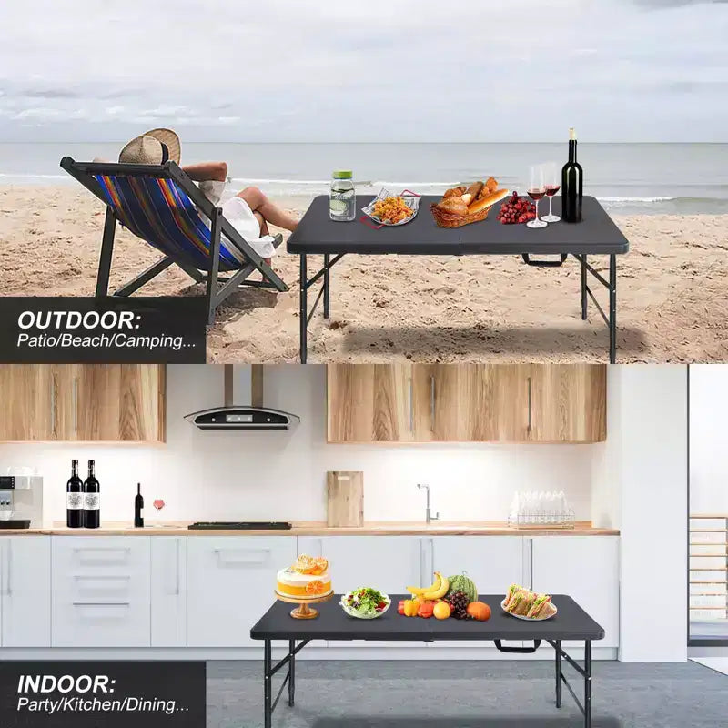 4ft Portable Folding Table - Heavy-Duty 135KG Capacity Indoor Outdoor Table for Camping, Patio, Picnic & Events, Black