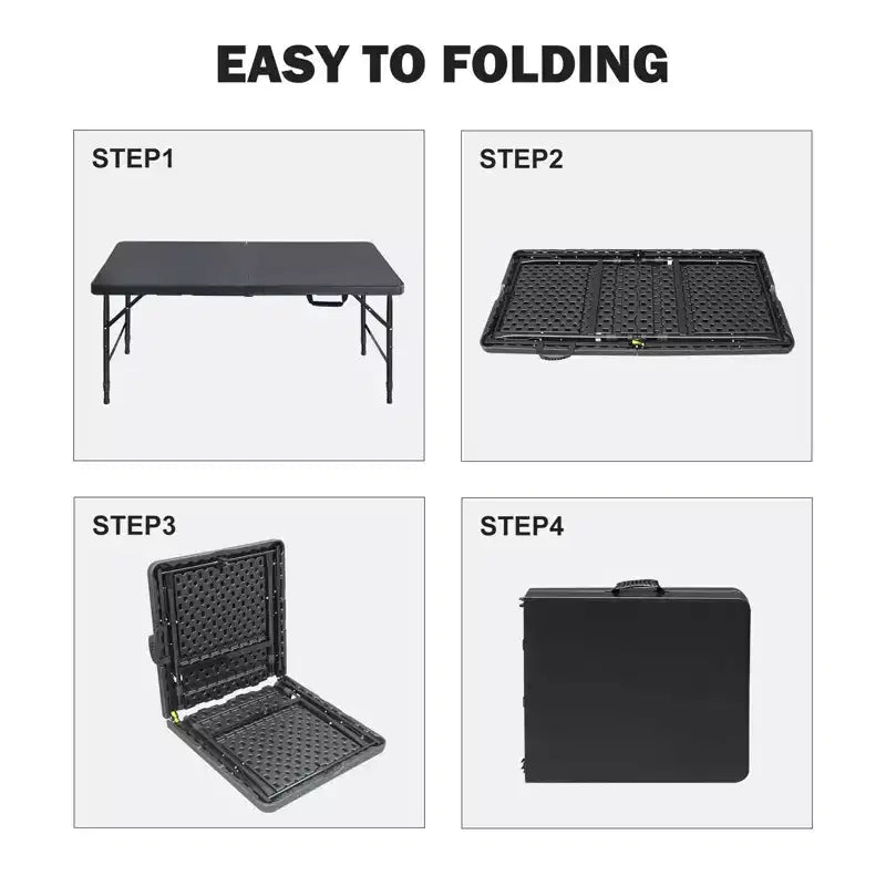 4ft Portable Folding Table - Heavy-Duty 135KG Capacity Indoor Outdoor Table for Camping, Patio, Picnic & Events, Black