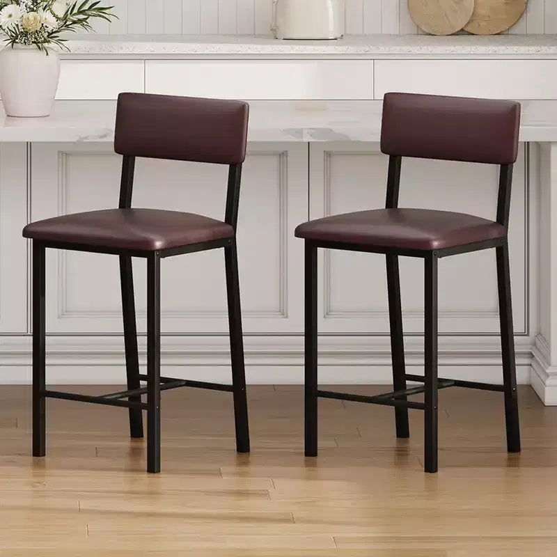 Coolmee Bar Stools Set of 2, Kitchen Barstools with Thick Cushion, 25 in Counter Height Bar Stools with Backrest and Footrest, for Dining Room