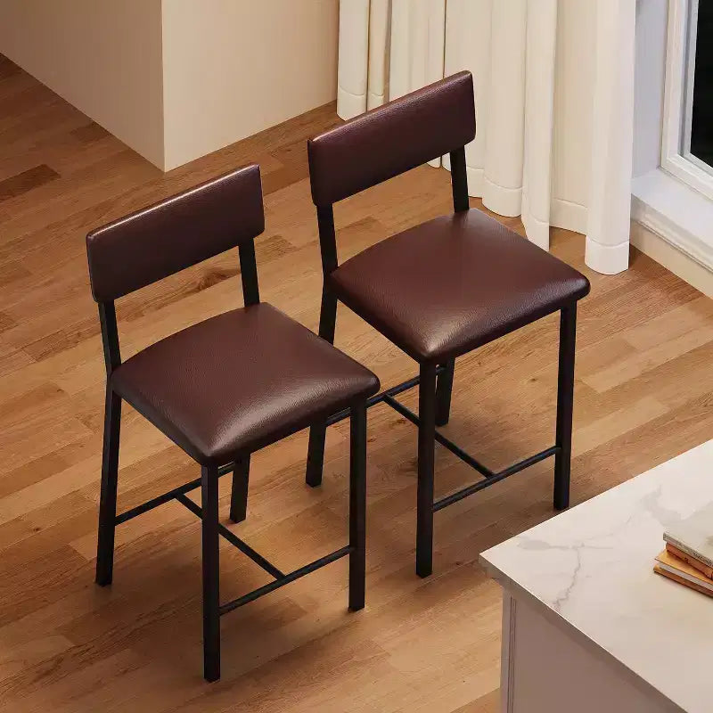 Coolmee Bar Stools Set of 2, Kitchen Barstools with Thick Cushion, 25 in Counter Height Bar Stools with Backrest and Footrest, for Dining Room