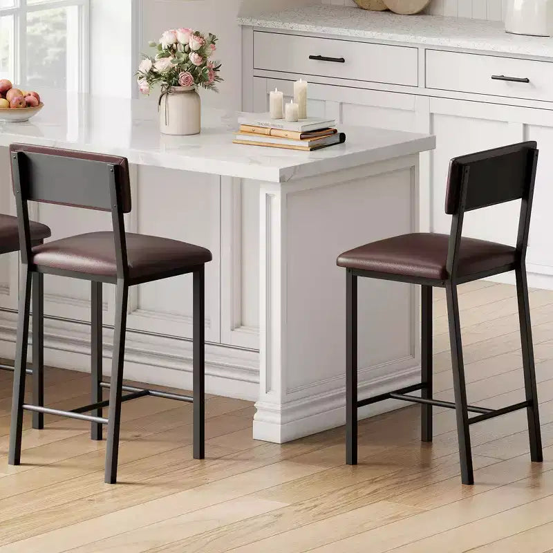 Coolmee Bar Stools Set of 2, Kitchen Barstools with Thick Cushion, 25 in Counter Height Bar Stools with Backrest and Footrest, for Dining Room