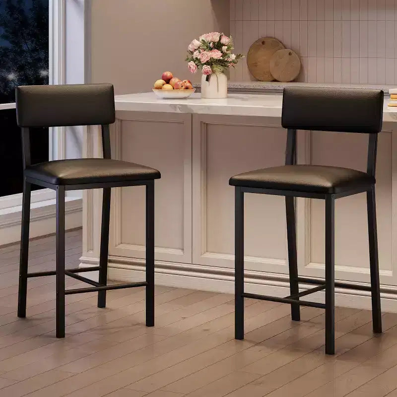 Coolmee Bar Stools Set of 2, Kitchen Barstools with Thick Cushion, 25 in Counter Height Bar Stools with Backrest and Footrest, for Dining Room