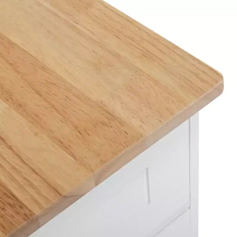 JVNOXK 5-Tier Grooved Kitchen Island with Trash Bin Storage Cabinet, Built-in Outlet Shelving, 3 Drawers, 3 Open Side Racks, White