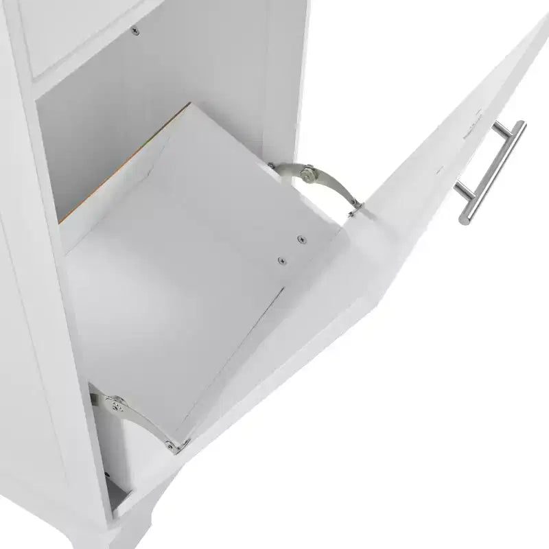 JVNOXK 5-Tier Grooved Kitchen Island with Trash Bin Storage Cabinet, Built-in Outlet Shelving, 3 Drawers, 3 Open Side Racks, White