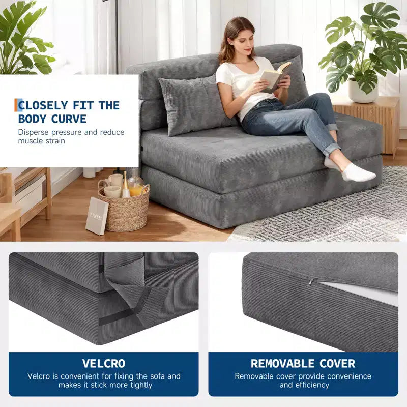 COZONY 4-in-1 Folding Sofa Bed & Sleeper Chair, 72/76L Convertible Loveseat, Tufted Floor Lounger