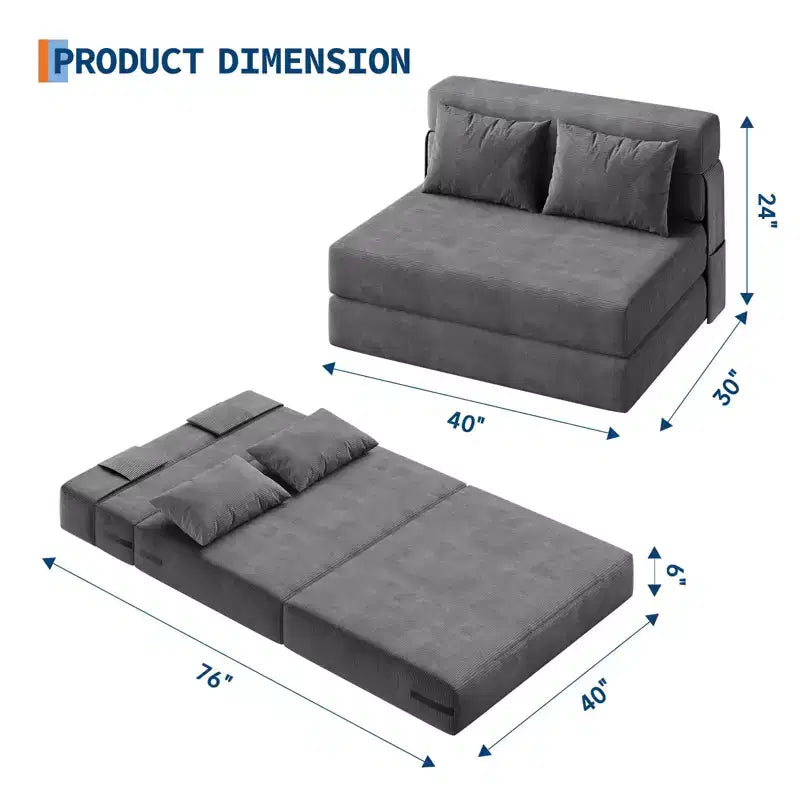 COZONY 4-in-1 Folding Sofa Bed & Sleeper Chair, 72/76L Convertible Loveseat, Tufted Floor Lounger