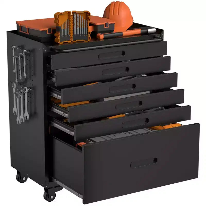 VIYET 34 6-Drawer Rolling Tool Chest - Heavy-Duty Steel Mobile Garage Cabinet & Small Parts Storage Organizer, Black