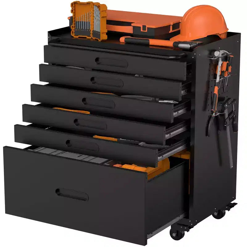 VIYET 34 6-Drawer Rolling Tool Chest - Heavy-Duty Steel Mobile Garage Cabinet & Small Parts Storage Organizer, Black