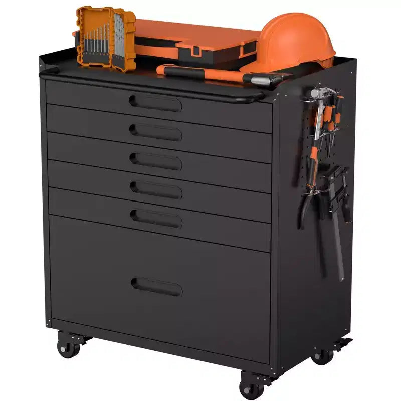 VIYET 34 6-Drawer Rolling Tool Chest - Heavy-Duty Steel Mobile Garage Cabinet & Small Parts Storage Organizer, Black
