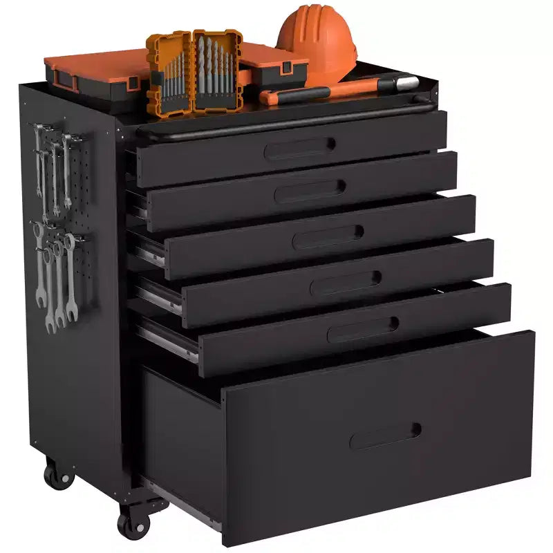 VIYET 34 6-Drawer Rolling Tool Chest - Heavy-Duty Steel Mobile Garage Cabinet & Small Parts Storage Organizer, Black