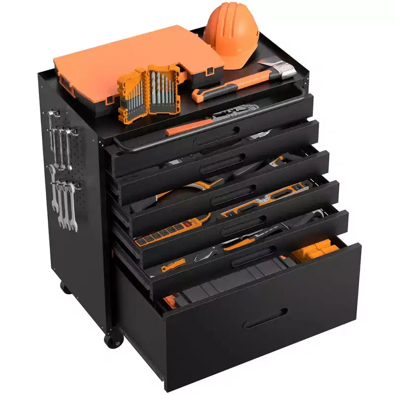 VIYET 34 6-Drawer Rolling Tool Chest - Heavy-Duty Steel Mobile Garage Cabinet & Small Parts Storage Organizer, Black