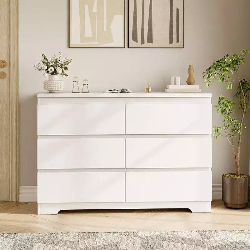 6 Drawer Dresser,Modern Chest of Drawers for Clothes Storage, Wood Storage Double Dresser for Bedroom, Living Room, Entryway
