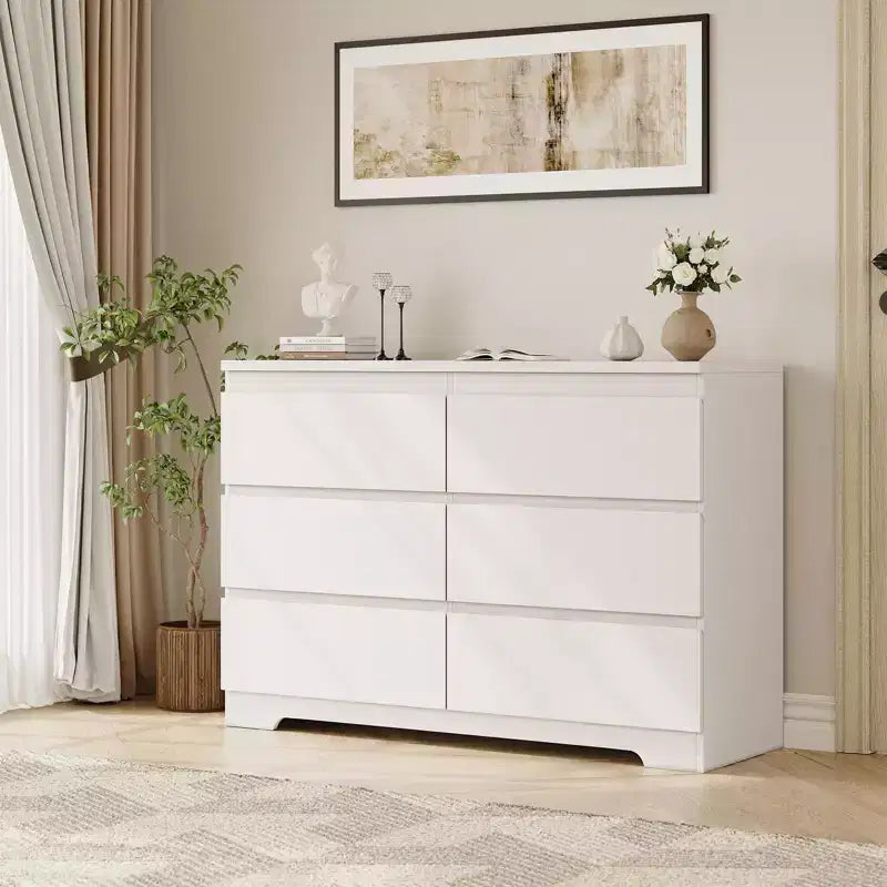 6 Drawer Dresser,Modern Chest of Drawers for Clothes Storage, Wood Storage Double Dresser for Bedroom, Living Room, Entryway