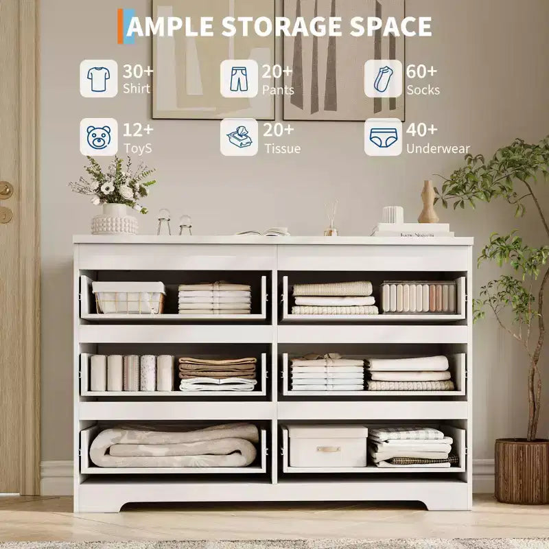 6 Drawer Dresser,Modern Chest of Drawers for Clothes Storage, Wood Storage Double Dresser for Bedroom, Living Room, Entryway