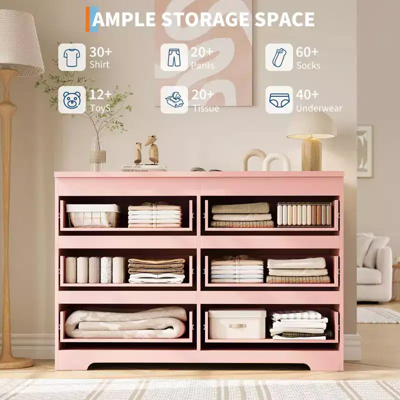 6 Drawer Dresser,Modern Chest of Drawers for Clothes Storage, Wood Storage Double Dresser for Bedroom, Living Room, Entryway