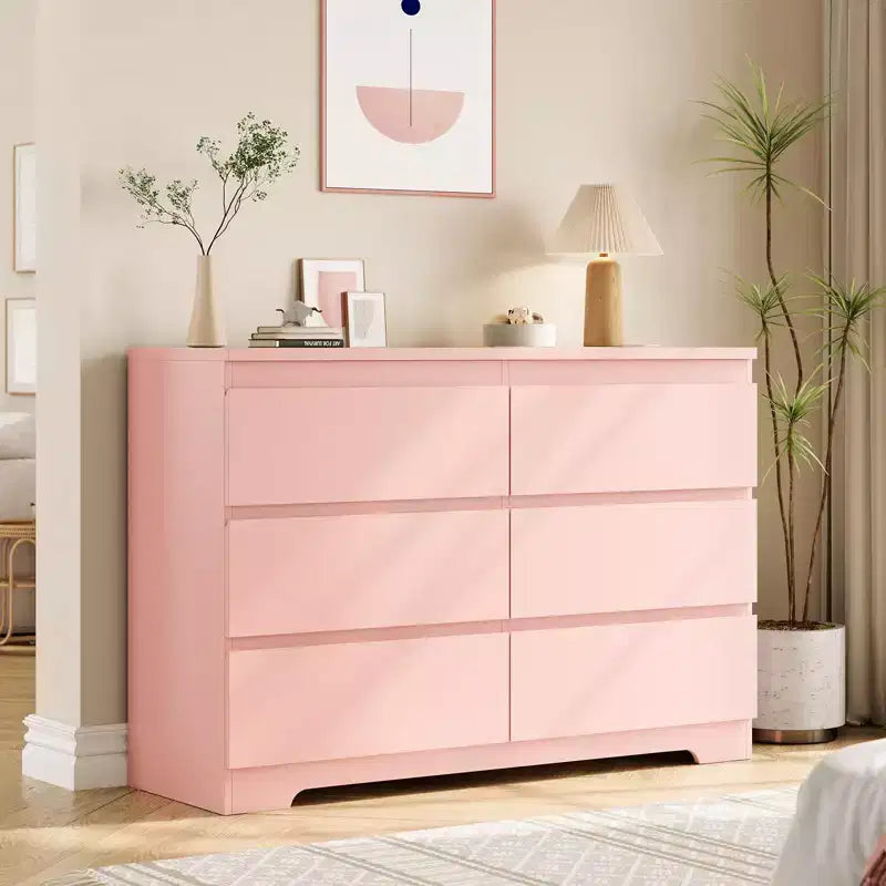 6 Drawer Dresser,Modern Chest of Drawers for Clothes Storage, Wood Storage Double Dresser for Bedroom, Living Room, Entryway