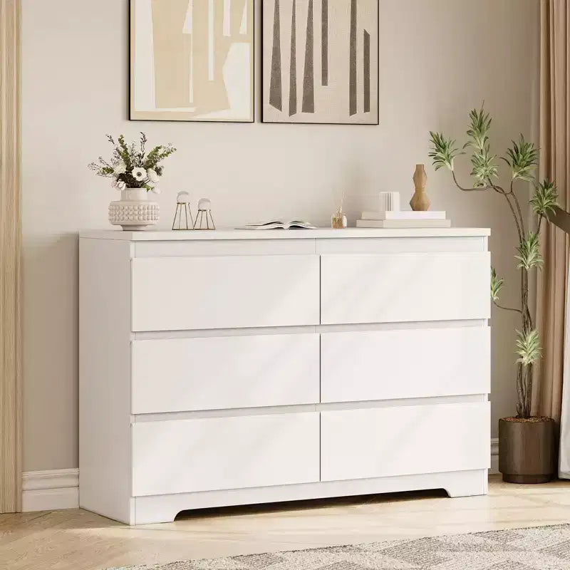 6 Drawer Dresser,Modern Chest of Drawers for Clothes Storage, Wood Storage Double Dresser for Bedroom, Living Room, Entryway