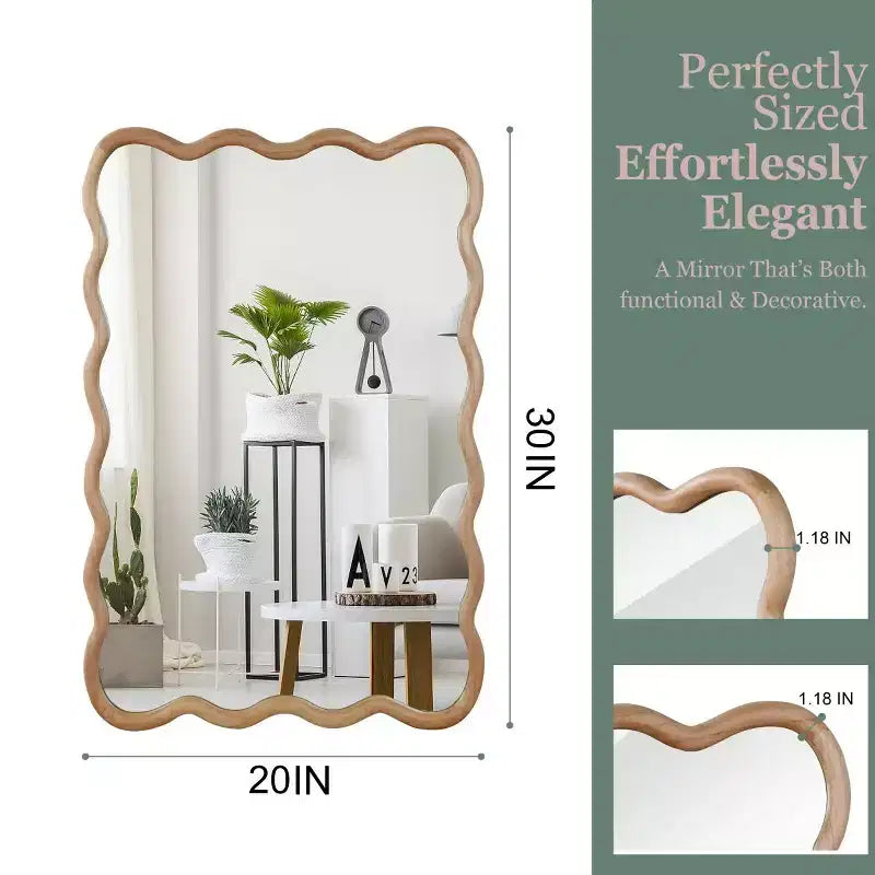 20 x 30 Wall Mirror with Solid Wood Frame, Wavy Rectangle Decorative Mirror for Bathroom, Bedroom, Living Room, Entryway-Panipeachy