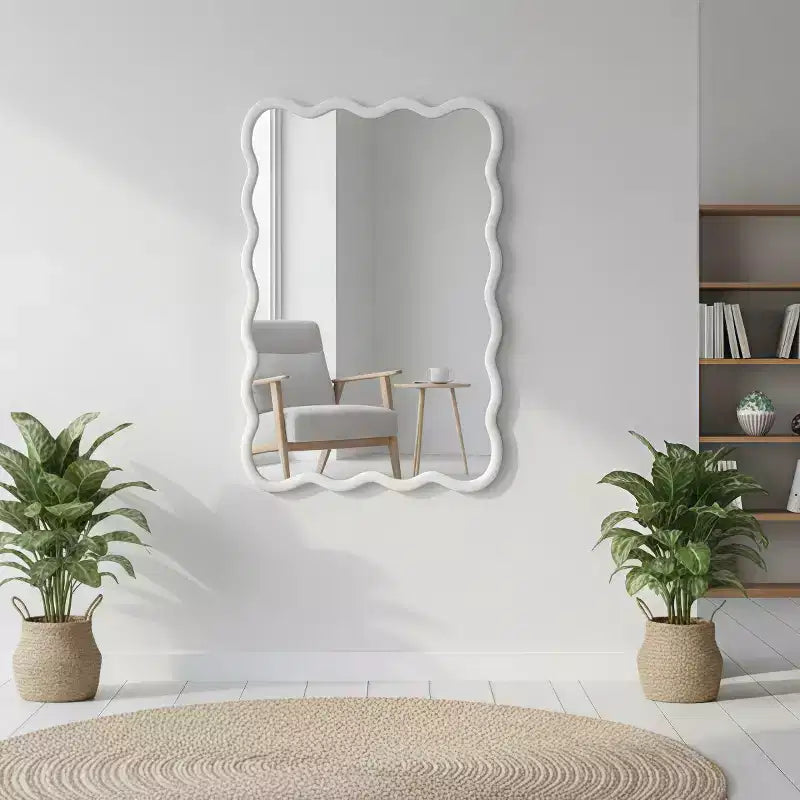 20 x 30 Wall Mirror with Solid Wood Frame, Wavy Rectangle Decorative Mirror for Bathroom, Bedroom, Living Room, Entryway-Panipeachy