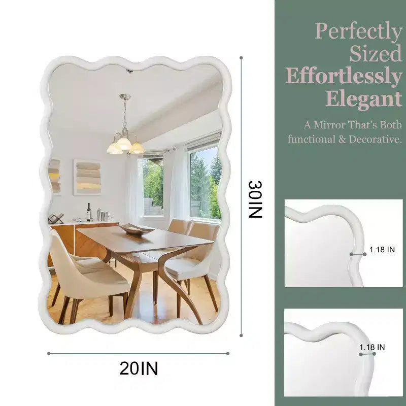20 x 30 Wall Mirror with Solid Wood Frame, Wavy Rectangle Decorative Mirror for Bathroom, Bedroom, Living Room, Entryway-Panipeachy