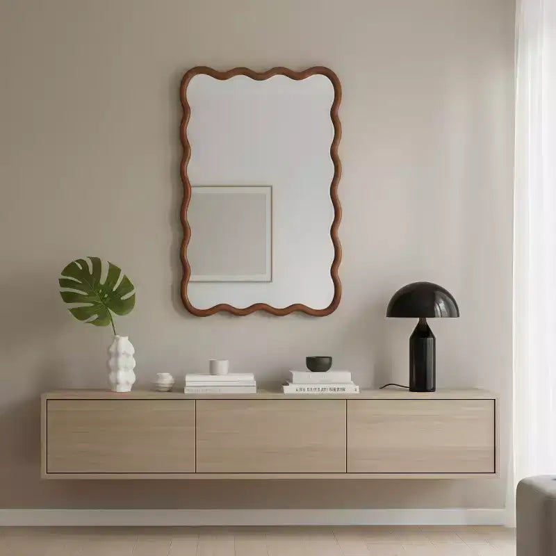 20 x 30 Wall Mirror with Solid Wood Frame, Wavy Rectangle Decorative Mirror for Bathroom, Bedroom, Living Room, Entryway-Panipeachy