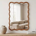 20 x 30 Wall Mirror with Solid Wood Frame, Wavy Rectangle Decorative Mirror for Bathroom, Bedroom, Living Room, Entryway-Panipeachy